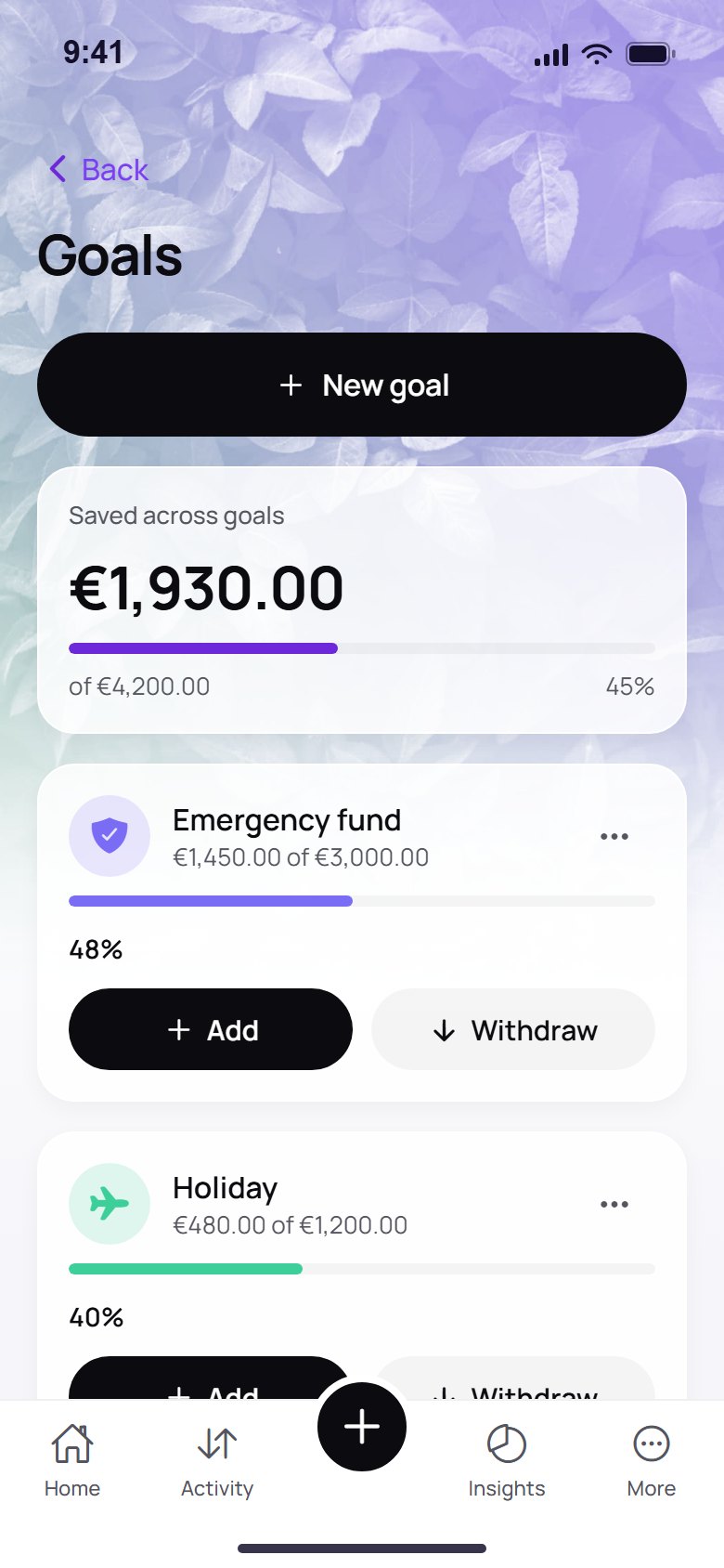 Savings goals