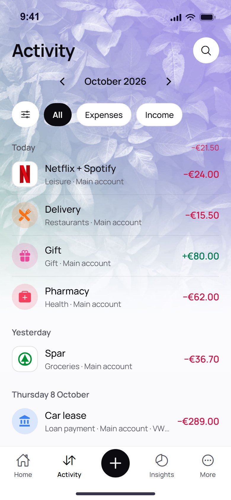 Log an expense in a few taps